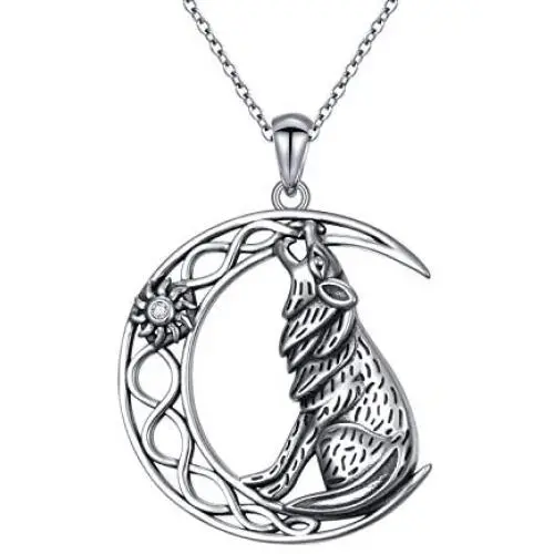 DAOSHANG 925 Sterling Silver Inspirational Oxidized Wolf Moon/Round Pendant Necklace for Women Wolf Jewelry Gifts for Men, 20” Chain DAOSHANG 925 Sterling Silver Inspirational Oxidized Wolf Moon/Round Pendant Necklace for Women Wolf Jewelry Gifts for Men, 20” Chain
