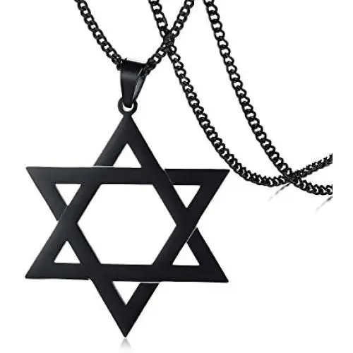 Jewish Religious Symbol Jewelry Stainless Steel Star of David Hexagram Pendant Necklace for Men
