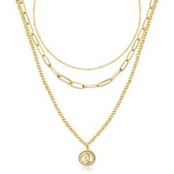 HAIAISO Layered Gold Pendant Choker Necklace - 14K Gold Plated Multilayer Coin Medallion Snake Chain Adjustable Dainty Necklace Set for Women Jewelry Gifts