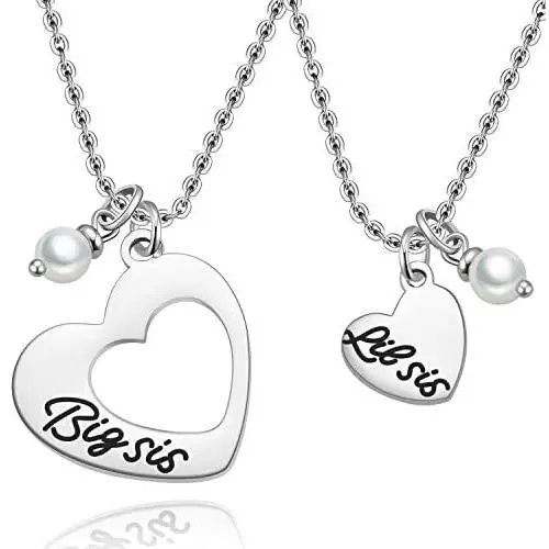 MIXJOY Sister Necklace for 2 Big Sis Little Sis Heart Pendant Necklace Set Stainless Steel MIXJOY Sister Necklace for 2 Big Sis Little Sis Heart Pendant Necklace Set Stainless Steel