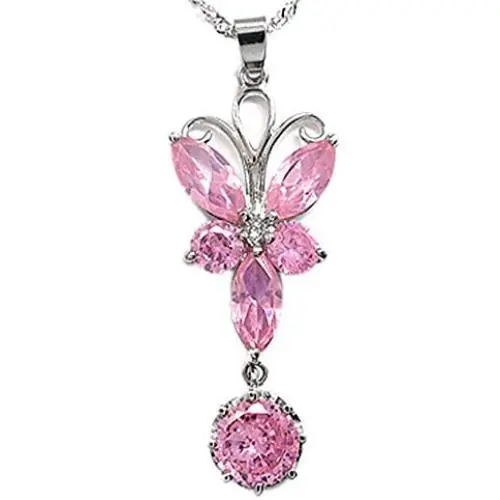 RIZILIA Dragonfly Pendant with 18'' Chain & Marquise Round Cut CZ [5 Colors Available] in White Gold Plated, Simple Modern Elegant