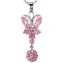 RIZILIA Dragonfly Pendant with 18'' Chain & Marquise Round Cut CZ [5 Colors Available] in White Gold Plated, Simple Modern Elegant