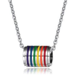 Gay Pride Cylinder Pendant Stainless Steel Rainbow Lesbian Pride Necklace Gay Pride Day