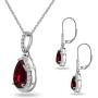 Sterling Silver Genuine, Created or Simulated Gem Teardrop Halo Dangling Necklace & Leverback Earrings