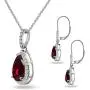 Sterling Silver Genuine, Created or Simulated Gem Teardrop Halo Dangling Necklace & Leverback Earrings