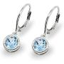Sterling Silver Genuine or Synthetic Gemstone 6mm Round Bezel-Set Dangle Leverback Earrings