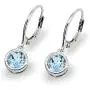 Sterling Silver Genuine or Synthetic Gemstone 6mm Round Bezel-Set Dangle Leverback Earrings