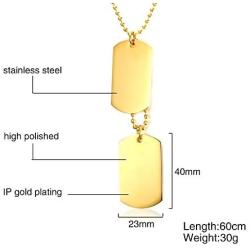 Vnox Free Engraving Mens Stainless Steel Double Dog Tag Pendant Necklace,Black/Gold Plated,Free Chain 24''