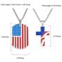 Cupimatch 2pcs American USA Flag Patriotic Cross Dog Tag Pendant Necklace Set Stainless Steel Stars and Stripes Necklace 22'' Chain Jewelry