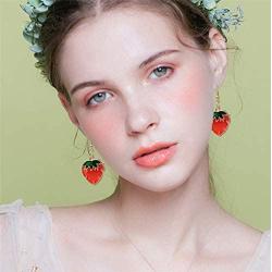 DAMLENG Charm Red Transparent Strawberry Watermelon Dangle Earrings Enamel Alloy Assorted Fruits Drop Earrings for Women Girls Statement Jewelry Gifts