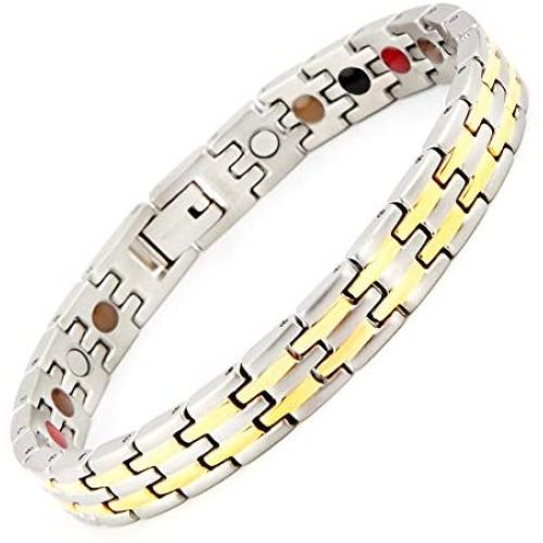 N+NITROLUBE Womens Magnetic Bracelet Titanium Fashion Magnetic Jewelry Energy Bracelets for Women Gift (Silver&Gold, 7.68)