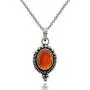 Sterling Silver Simulated Gemstone Oval Oxidized Dainty Bali Bead Pendant Necklace Sterling Silver Simulated Gemstone Oval Oxidized Dainty Bali Bead Pendant Necklace