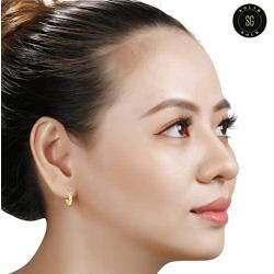 SOLIDGOLD - 14K Real Gold Thick Textured Diamond Cut Huggie Click top Hoop Earrings