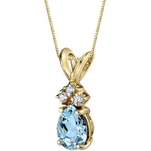 14 Karat Yellow Gold Pear Shape 0.50 Carats Aquamarine Diamond Pendant