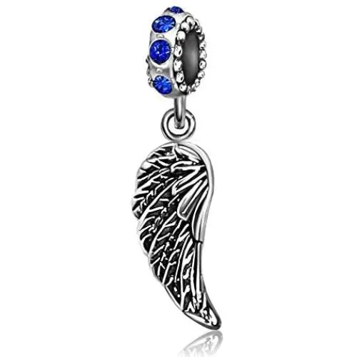 JMQJewelry Angel Wings Feathers Guardian Pendant Dangle Birthstone Charm Bead Fit Bracelets Christmas