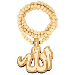 FaithHeart Muslim Allah Necklace Wooden Bead Chain Pendant Jewelry for Women Mens Moslem Necklaces Charms Decoration