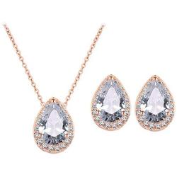 UDORA CZ Tearsdrop Earrings Necklace Jewelry Set for Bridal Bridesmaids