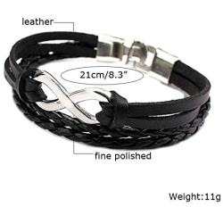 Double-Layered Handmade Braided Leather Wrap Bracelet Alloy Infinity Shaped Bracelets, 8.3''