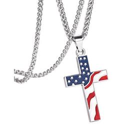JDXN Flag Day Gift Stainless Steel American USA Flag Cross Religious Pendant Necklace Jewelry For Men