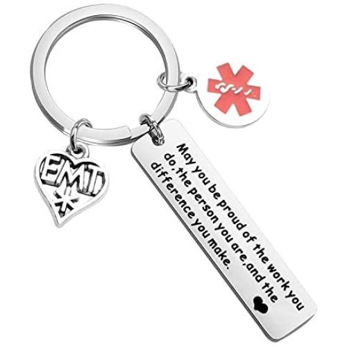 BAUNA EMT Gift EMT Emergency Medical Technician Keychain You Make a Difference Appreciation Gifts for Emt Student Paramedic Emergency Responder Jewelry