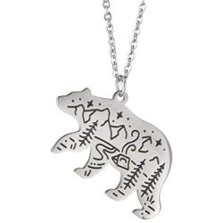 VASSAGO Stainless Steel Cute Polar Bear Pendant Necklace Engraved Mountain Forest Star Cabin Nature Animal Elements Charm Silver Chain Gifts for Boys Girls Men and Women