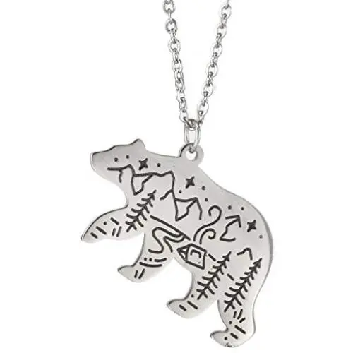 VASSAGO Stainless Steel Cute Polar Bear Pendant Necklace Engraved Mountain Forest Star Cabin Nature Animal Elements Charm Silver Chain Gifts for Boys Girls Men and Women VASSAGO Stainless Steel Cute Polar Bear Pendant Necklace Engraved Mountain Forest Star Cabin Nature Animal Elements Charm Silver Chain Gifts for Boys Girls Men and Women