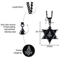 Mealguet Jewelry Stainless Steel Star of David Cubic Zirconia Hexagram Masonic Freemason Pendant Necklace for Men,24'' Chain