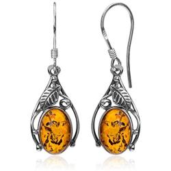Sterling Silver Amber Classic Oval Dangle Earrings