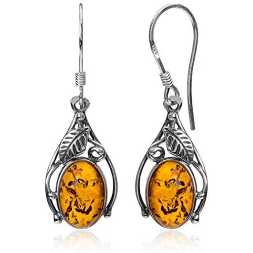 Sterling Silver Amber Classic Oval Dangle Earrings