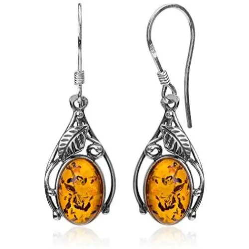 Sterling Silver Amber Classic Oval Dangle Earrings Sterling Silver Amber Classic Oval Dangle Earrings