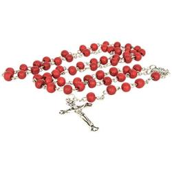 Scented Catholic Red Wooden Rosary Prayer Beaded Jerusalem Cross Crucifix Christ Jesus Necklace for Auto Car for Men Women Religious Jewelry Pendant