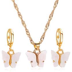 FUTIMELY Butterfly Hoop Earring Pendant Necklace,Acrylic Animal Butterfly Necklace Huggie Drop Earrings Set,Simple Charm Colour Suit for Women Teens Girls