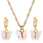 FUTIMELY Butterfly Hoop Earring Pendant Necklace,Acrylic Animal Butterfly Necklace Huggie Drop Earrings Set,Simple Charm Colour Suit for Women Teens Girls