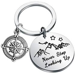 WSNANG Adventure Gift Never Stop Looking Up Keychain Mountains Keychain Outdoor Lovers Mountains Gift for Hiker Backpacker Nature Lover