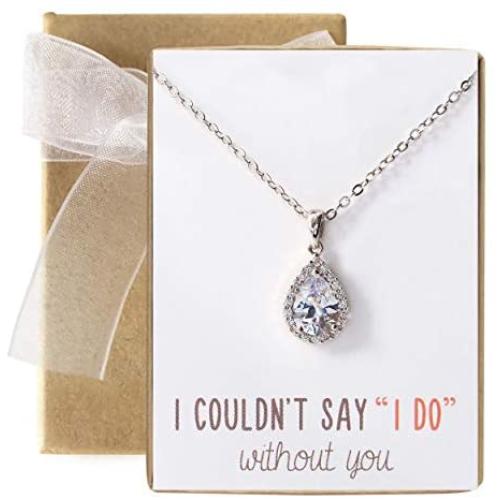 A+O Bridesmaid Jewelry Gift, Teardrop Pear Necklace in Gold, Rose Gold, Silver