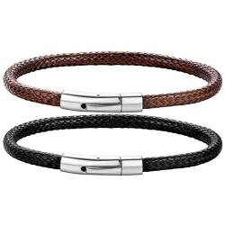 ChainsHouse Personalized Mens Leather Bracelet with Custom Beads, Customized DIY Waterproof Wax Rope Braided Cord Bracelet Engraved with Names for Men Women, 7-8.7 inch, with Gift Box