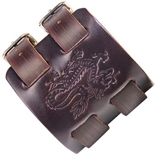 Fusamk Hip Hop Alloy Dragon Totem Adjustable Leather Bracelet Bangle,7.0-8.0inches