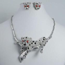 EVER FAITH Silver-Tone Leopard Necklace Earrings Set with Clear Austrian Crystal