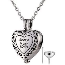 Beydodo Personalized Heart Cremation Urn Necklace for Ashes Always in My Heart Memory Necklace Gift with Funnel Kit