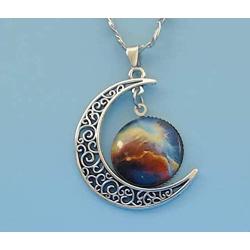 Adorit Mystical Galaxy & Crescent Moon Cosmic Colorful Pendant Necklace, Blue Glass, 17.5 Chain, Great Gift for Holidays, Birthdays, Special Days
