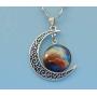 Adorit Mystical Galaxy & Crescent Moon Cosmic Colorful Pendant Necklace, Blue Glass, 17.5 Chain, Great Gift for Holidays, Birthdays, Special Days