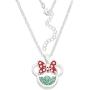 Disney Birthstone Women and Girls Jewelry Minnie Mouse Silver Plated Shaker Pendant Necklace, 18+2'' Extender