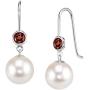 THE PEARL SOURCE 14K Gold AAAA Quality Round White Freshwater Cultured Pearl Garnet Gemstone Earrings for Women