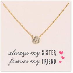 A+O Gift for Sister, Petite CZ Disk Pendant Necklace in Gold, Rose Gold or Silver