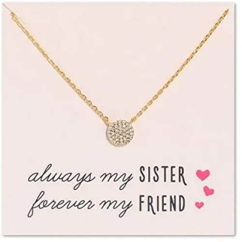 A+O Gift for Sister, Petite CZ Disk Pendant Necklace in Gold, Rose Gold or Silver A+O Gift for Sister, Petite CZ Disk Pendant Necklace in Gold, Rose Gold or Silver