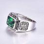 BONLAVIE Silver Rings for Men 6.85ct 8X12mm Radiant Cut Created Emerald 925 Sterling Silver Wedding Engagement Band Size 6-14