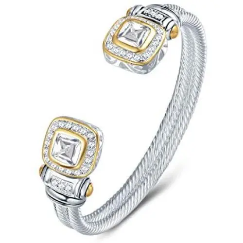 UNY Designer Inspired Jewelry Double Cable Wire CZ Antique Bangle Elegant Beautiful Valentine Gift UNY Designer Inspired Jewelry Double Cable Wire CZ Antique Bangle Elegant Beautiful Valentine Gift