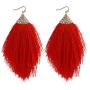 6Pcs Bohemian Silky Thread Fan Long Fringe Tassel Dangle Statement Earrings for Women Girl Boho Lightweight Strand Feather Shape Geometric Big Drop Earrings Fashion Jewelry