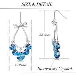 Sllaiss Blue Teardrop Dangle Earrings S925 Bow Earrings for Women with Swarovski Crystals Drop Earrings Stylish Jewelry Gifts