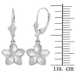 Matte Finish 925 Sterling Silver Hawaiian Flower Plumeria Dangle Earrings (Small)